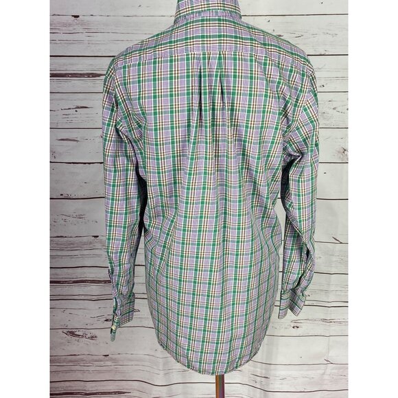 Peter Millar Mens Green Purple Plaid Button-Up Shirt Medium 100% Cotton Long Sle - Picture 4 of 9